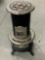BARLER'S IDEAL OIL HEATER NO.10 FANCY CAST IRON NICKEL PLATED ON WHEELS MANUFACTURED IN CHICAGO, IL
