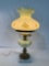 BRASS AND MARBLE BASED ELECTRIFIED LAMP ENAMEL DECORATED 19.5