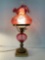 BRASS BASE CRANBERRY GLASS ELECTRIFIED LAMP 21