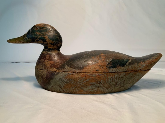 BEAUTIFUL ORIGINAL HAND PAINTED MALLARD DRAKE WOODEN DECOY WITH GLASS EYES