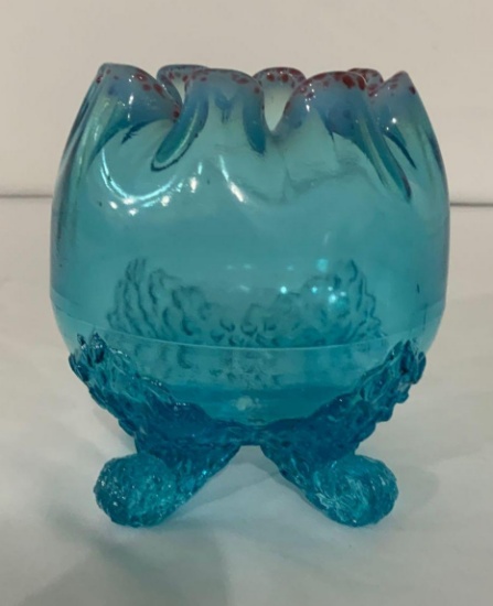 BLUE OPALESCENT FOOTED VICTORIAN ROSE BOWL