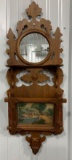 VICTORIAN WALNUT WALL MOUNTED MAGAZINE RACK WITH A MILL SCENE ON FRONT CANDLE SHELF