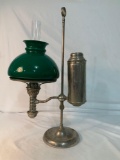 NICKEL PLATED OVER BRASS STUDENT LAMP WITH GREEN SHADE