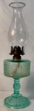 VICTORIAN PATTERN GLASS ICE BLUE OIL LAMP 16