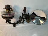 EASTLAKE CAST IRON BRACKET LAMP WITH WALL MOUNTING BRACKET REFLECTOR AND OIL LAMP INCLUDED