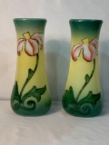 PAIR OF VICTORIAN GLASS DECORATED VASES 8.5