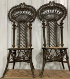 PAIR OF HEYWOOD-WAKEFIELD VICTORIAN WICKER HIGH BACK STICK AND BALL CHAIRS