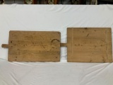 LOT OF 2 EARLY WOODEN PIZZA OR BREAD PINE BOARDS 19 X 24 AND 16.5 X 28