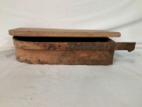 EARLY TRACTOR WOODEN TOOL BOX IN ORIGINAL RED PAINT 15