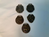 LOT OF 5 METAL WATCH FOBS
