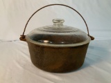 WAGNER WARE #0 CAST IRON DUTCH OVEN WITH ORIGINAL WAGNER WARE GLASS LID