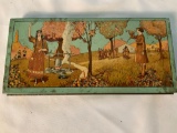 TIN PENCIL BOX MADE BY THE WALLACE PEN CO WITH LITHOGRAPH SCENE ON LID