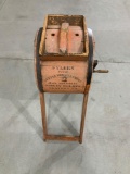 2 GAL WOODEN FYLERS BUTTER CHURN WITH ORIGINAL WOOD BUTTER PADDLE MADE BY SIDNEY HOLMES GRAFTON VT.