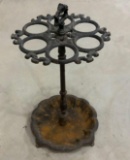 6 HOLE CAST IRON UMBRELLA STAND WITH CAST IRON FOOTED DRIP PAN