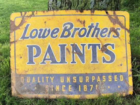 LOWE BROTHERS PAINTS DOUBLE SIDED PORCELAIN SIGN
