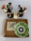 TWO CERAMIC ROOSTERS (JAPAN) AND FOUR BOWLS
