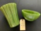 TWO PIECES OF GREEN HAEGER POTTERY