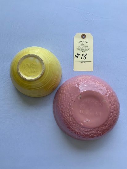 ONE PINK HAEGER AND ONE YELLOW MCCOY BOWLS