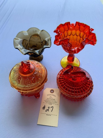 FOUR PIECES OF ANTIQUE GLASSWARE