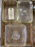 PYREX DISH WITH LID AND TWO GLASSBAKE DISHES (ONE LID)
