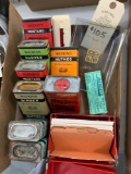 FLAT OF SPICE CANS, FSB ASHTRAY, RECIPE BOX, MENDETS BOX