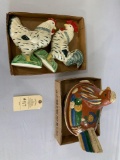 CERAMIC HEN ON NEST AND TWO ROSTERS