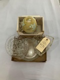 Vintage serving dishes and candle lite