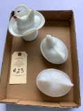 3 MILK GLASS HENS ON NESTS COVERED DISHES