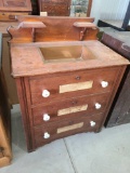 oak dry sink w/ copper basin