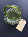 GREEN FENTON HOBNAIL BASKET WITH HANDLE