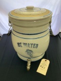 FOUR GALLON BUCKEYE POTTERY COMPANY ICE WATER CROCK WITH LID AND HANDLES