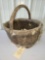 1800'S PRIMITIVE WOODEN WATER BASKET LEATHER WRAPPED FORGED PINNED WOOD HANDLE