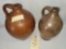 TWO REDWARE POTTERY HANDLED JUGS (ONE CONNECTICUT RIVER VALLEY)