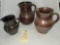 THREE HANDLED CLAY POTTERY PITCHERS