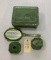VINTAGE CELLULOID DRESSER JEWELRY BOX WITH MIRROR, HAND MIRROR AND MORE