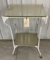 VINTAGE MEDICAL METAL SIDE TABLE WITH GLASS TOP