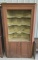 PRIMITIVE WOODEN CORNER CABINET WITH SHELVES AND BOTTOM DOORS