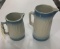 BLUE RIMMED POTTERY PITCHERS, CATTAIL/DRAGONFLY PATTERN