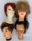 FOUR MANNEQUIN HEADS WITH REAL HAIR FOR HAIRDRESSER TRAINING