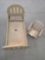 WOODEN DOLL BED AND MATCHING CHAIR