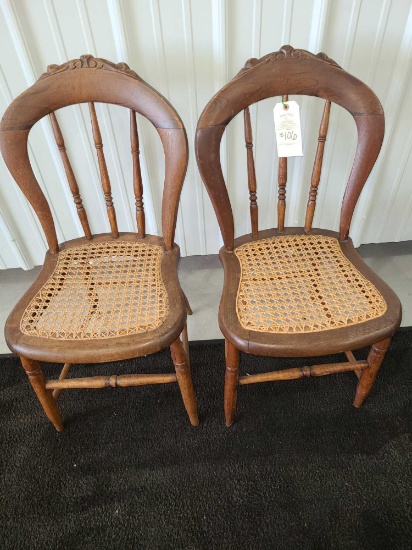 PAIR OF EARLY WALNUT CHAIRS, CANE SEATS