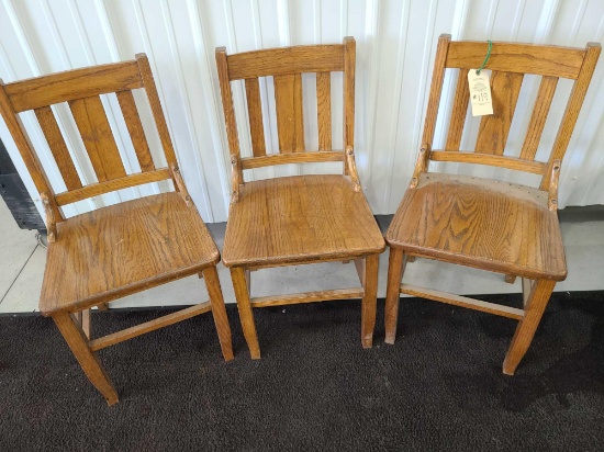 THREE ANTIQUE WOODEN SLAT BACK CHAIRS