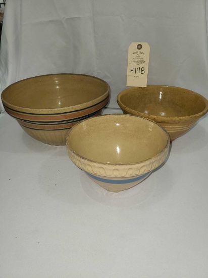 THREE CROCKWARE BOWLS SOME (IMPERFECTIONS/CRACKS)