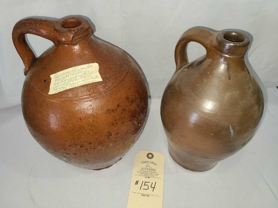 TWO REDWARE POTTERY HANDLED JUGS (ONE CONNECTICUT RIVER VALLEY)
