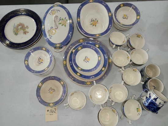 LARGE SET OF CAULDON ENGLAND CHINA WITH HAND PAINTED HOLLAND CUPS
