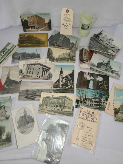 LARGE SELECTION OF EARLY CRESTON, IOWA POSTCARDS AND ONE VASELINE GLASS PITCHER