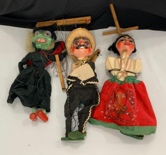 THREE EARLY WOODEN MARIONETTES
