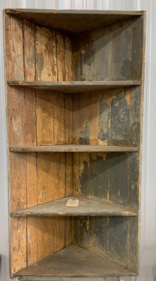 PRIMITIVE WOODEN CORNER CABINET WITH SHELVES