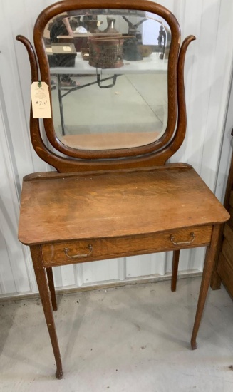 OAK VANITY WITH WISHBONE MIRROR AND DRAWER