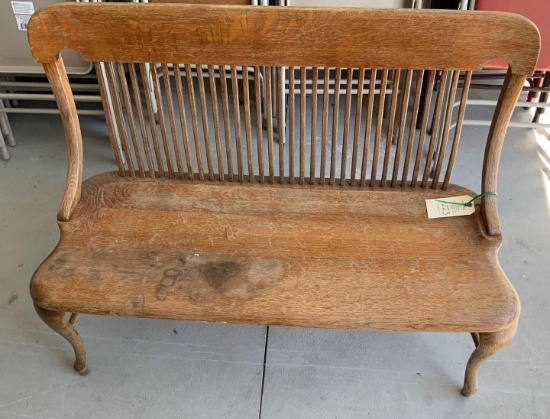 QUARTERSAWN OAK SLAT BACK WOOD BENCH